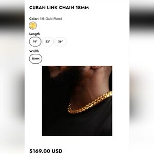 18k Gold Plated Cuban Link Chain 18mm
